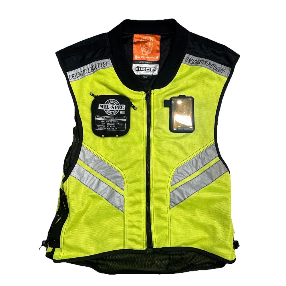 Icon Motorsports Mil Spec Mesh Motorcycle Vest Yellow Reflective Super Size